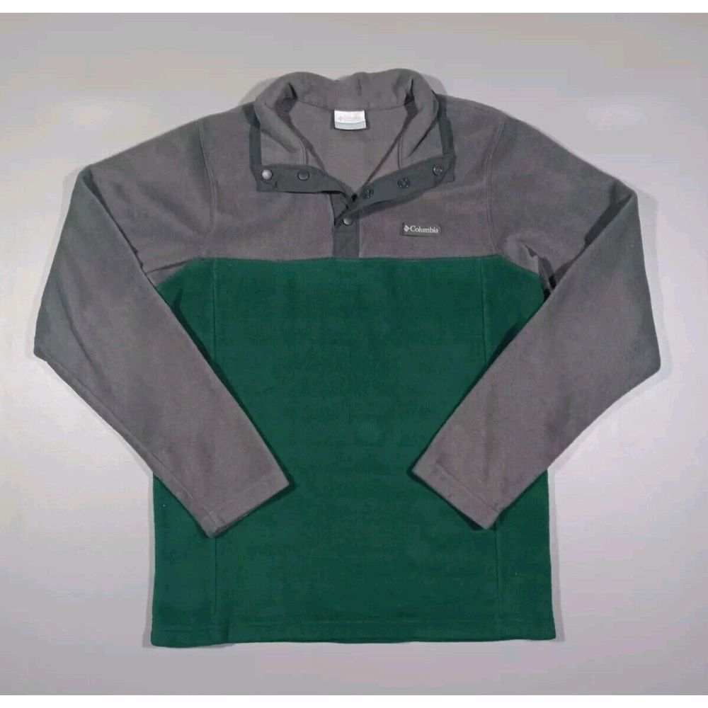 Columbia Shirt Mens S Green Gray Fleece Pullover 1/4 Snap Long Sleeve